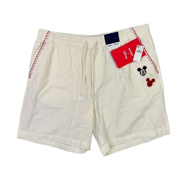 Old Navy x Disney Shorts Mens Large Beige White Pull On Linen Blend Mickey Mouse - Picture 1 of 14
